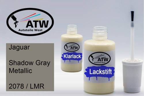 Jaguar, Shadow Gray Metallic, 2078 / LMR: 20ml Lackstift + 20ml Klarlack - Set, von ATW Autoteile West.